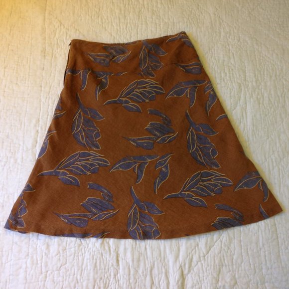 H&M Linen Flared Yoke Skirt Brown & Blue Floral - Picture 3 of 10